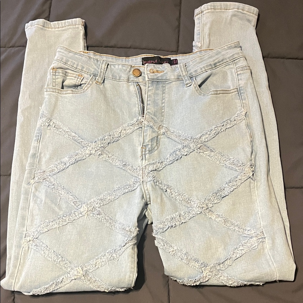 Light Blue Textured Skinny Jeans